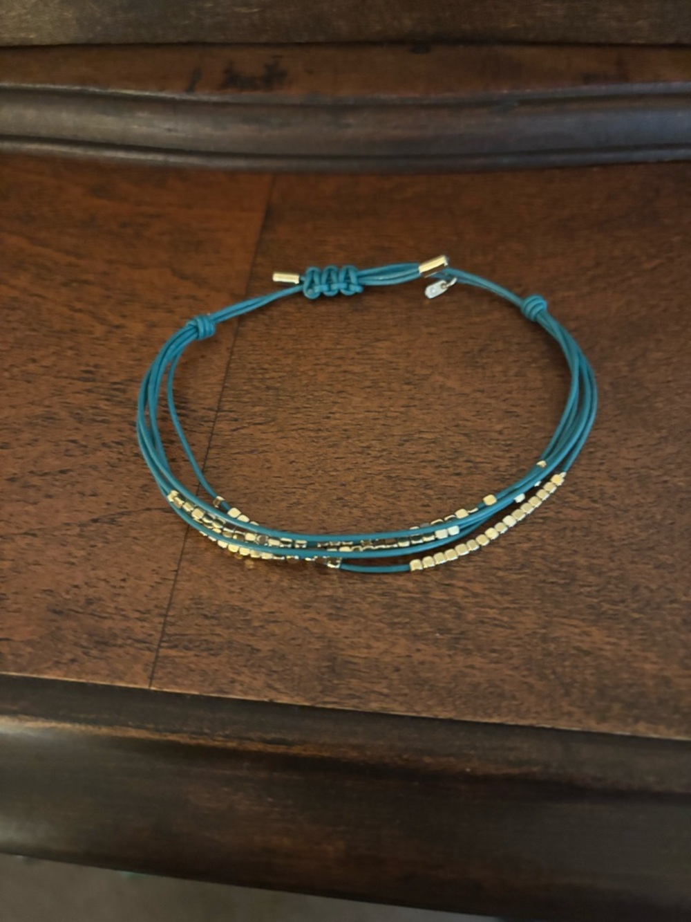 Fossil Teal Multi-Strand Cord Bracelet with Gold Beads